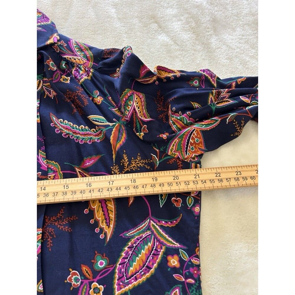 Schrader Sport NY Dress SZ 12 Button Navy Floral Boho Modest Chic Retro Vintage - Picture 8 of 11